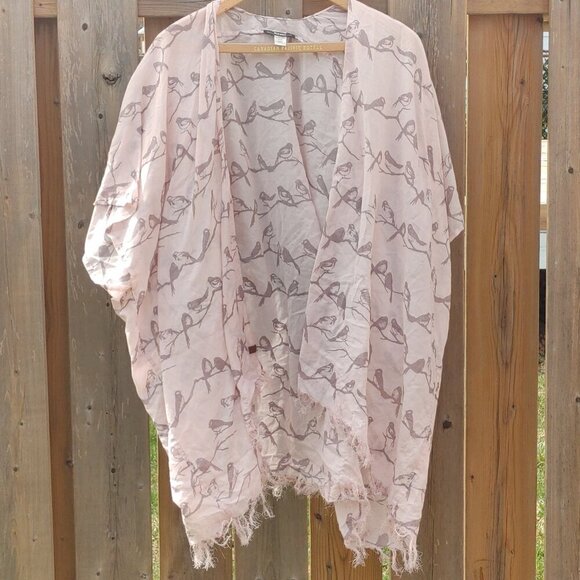 BEAUTIFUL ROOTS Canada Cardigan Flowy Tassels One Size Birds on Branches Pattern - Picture 1 of 7